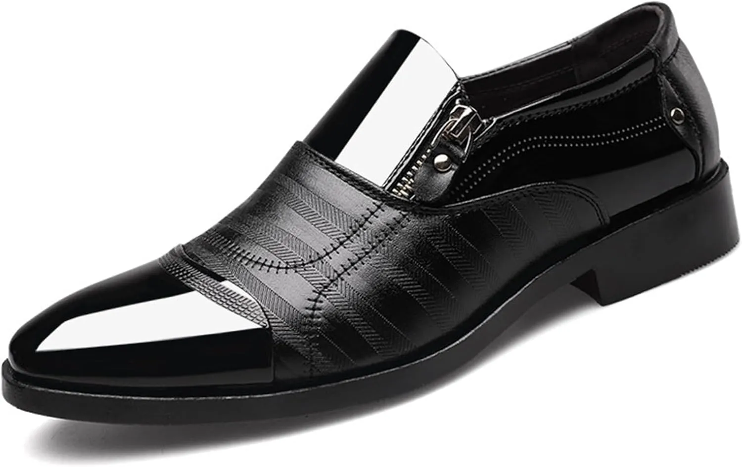 Formal Dress Shoes for Men Fashion Classic Patent Leather Pointed-Toe Tuxedo Shoes Zipper Pull-on Business Office Wedding Oxfords Shoes