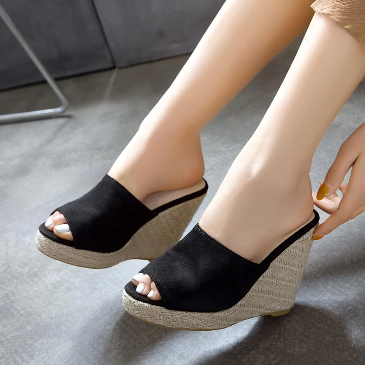 Gicoiz Espadrilles Platform Wedges Women Peep Toe Mule Slippers