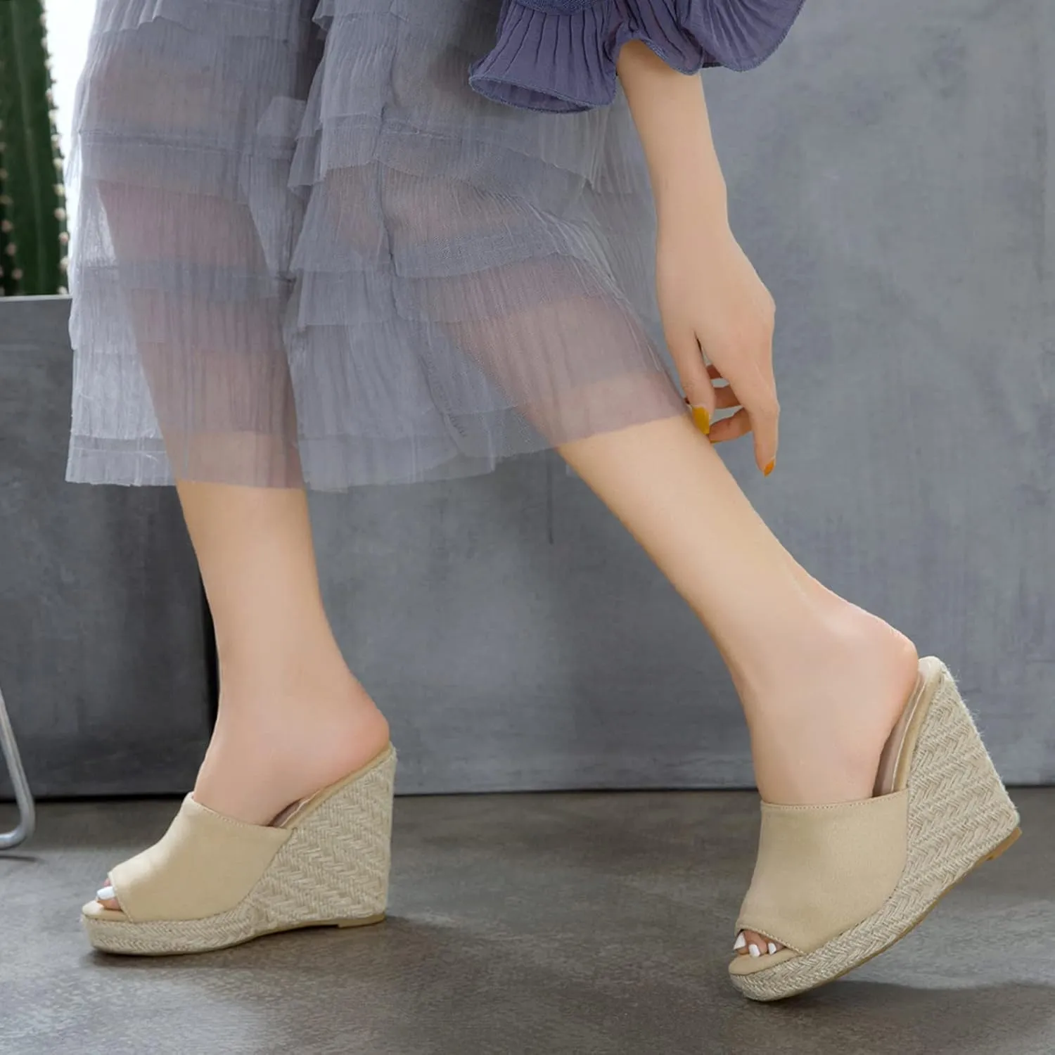 Gicoiz Espadrilles Platform Wedges Women Peep Toe Mule Slippers