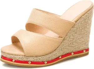 Gicoiz Espadrilles Platform Wedges Women Peep Toe Mule Slippers