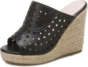Gicoiz Espadrilles Platform Wedges Women Peep Toe Mule Slippers