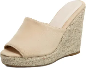 Gicoiz Espadrilles Platform Wedges Women Peep Toe Mule Slippers