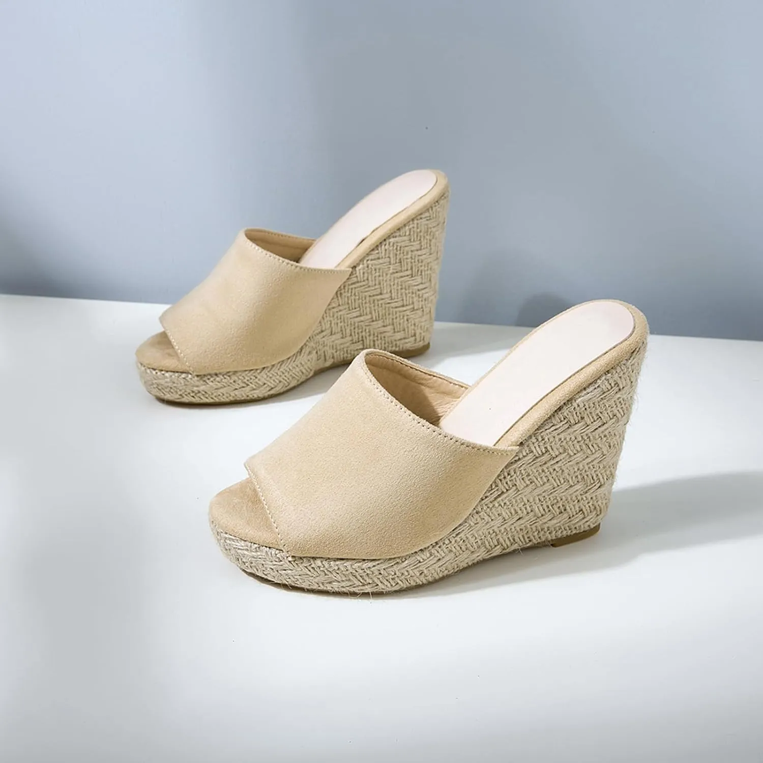 Gicoiz Espadrilles Platform Wedges Women Peep Toe Mule Slippers