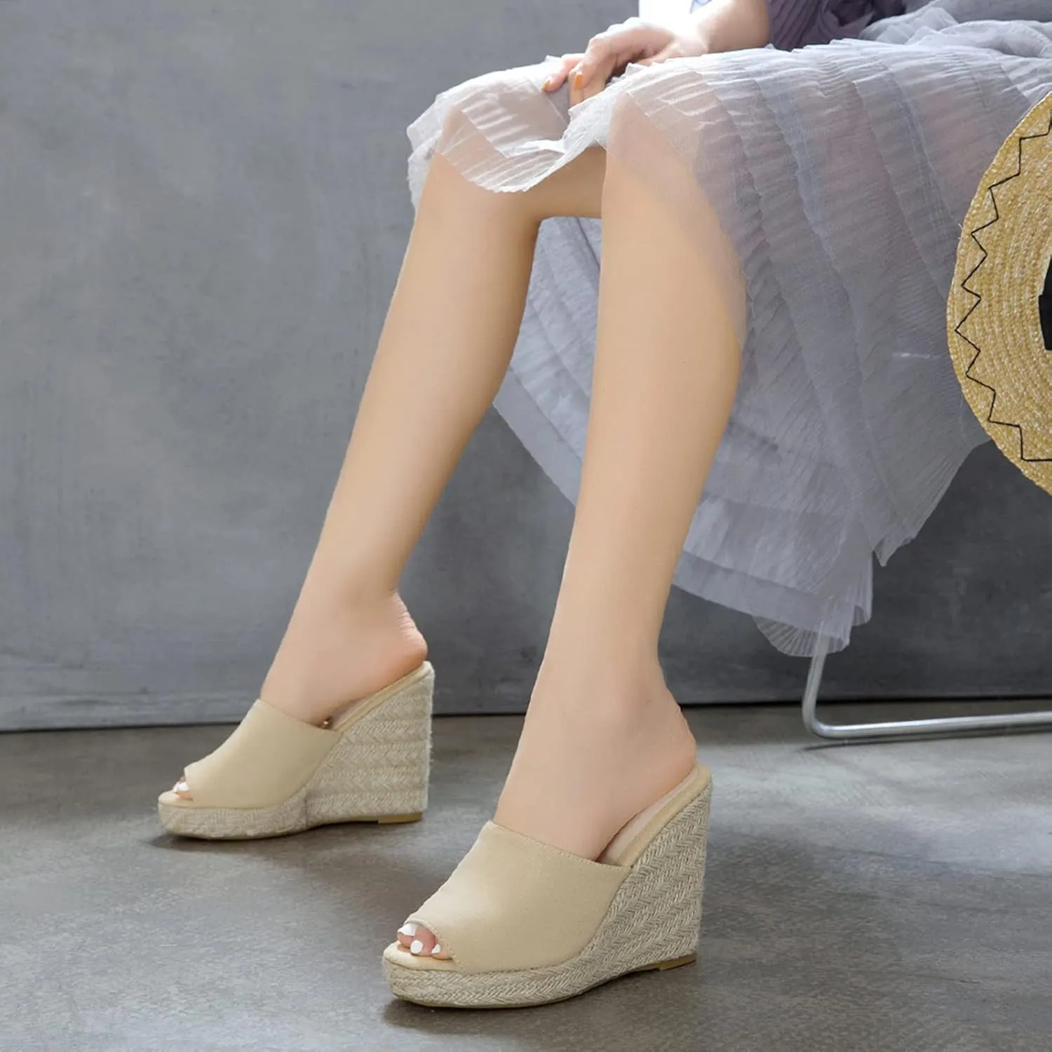 Gicoiz Espadrilles Platform Wedges Women Peep Toe Mule Slippers