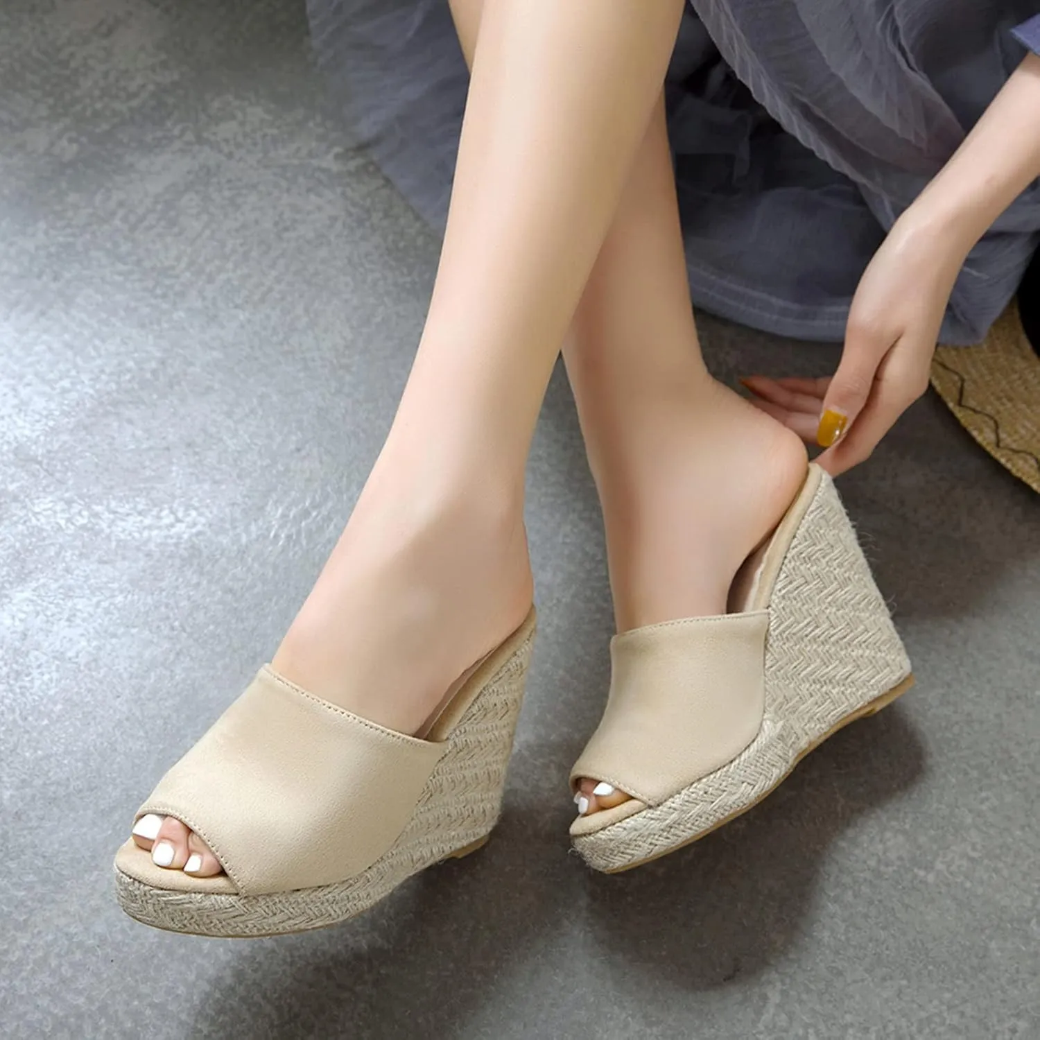Gicoiz Espadrilles Platform Wedges Women Peep Toe Mule Slippers