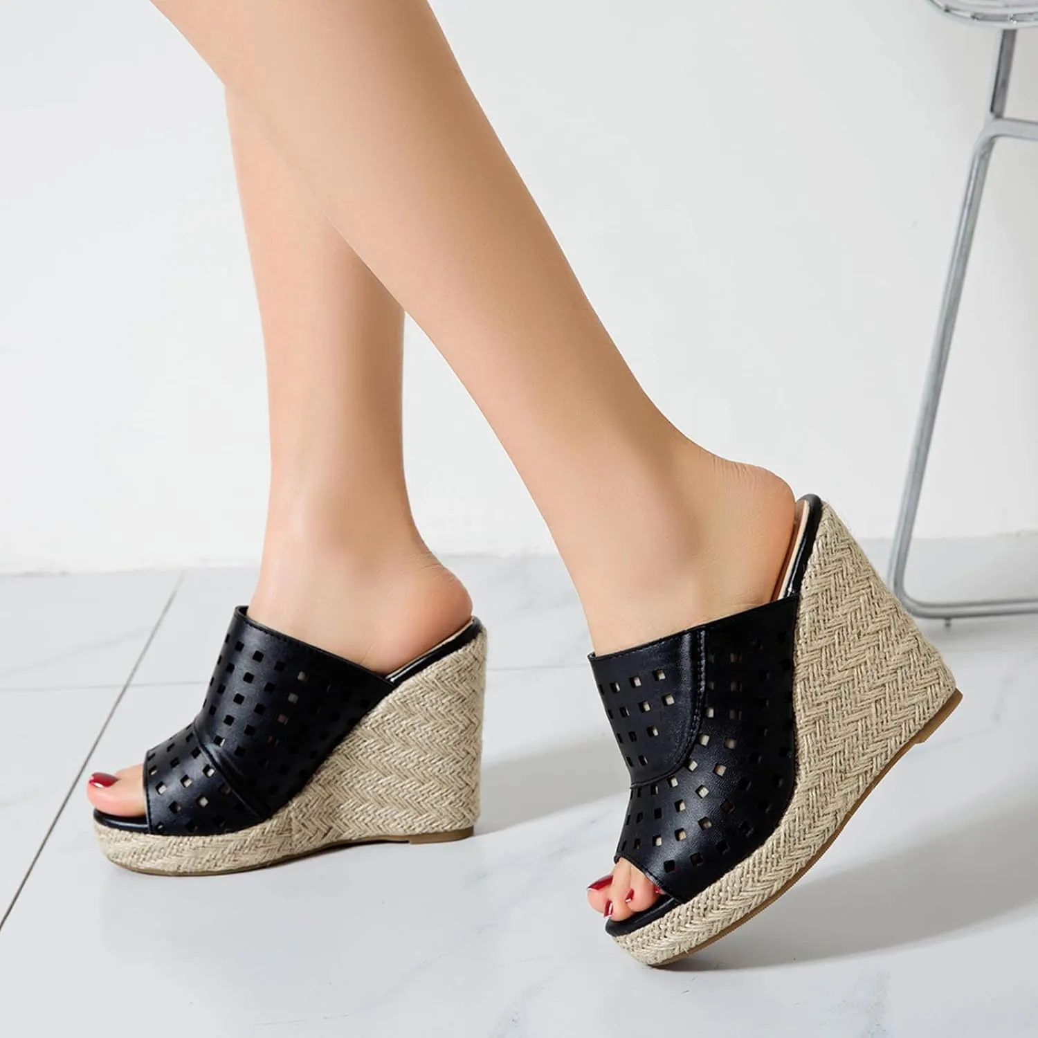 Gicoiz Espadrilles Platform Wedges Women Peep Toe Mule Slippers