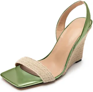 heelchic Wedge Sandals for Women, Metallic Gold Espadrilles for Women Dressy Strappy Heels, Open Toe Comfortable Slip On Slingback Sandals