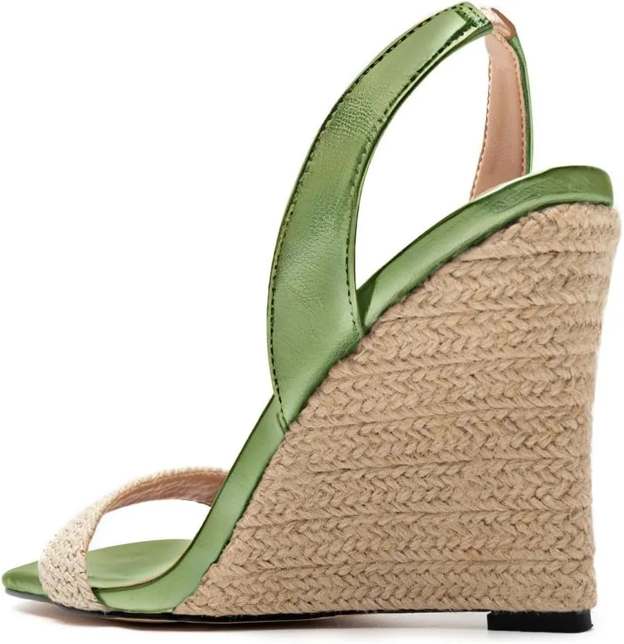 heelchic Wedge Sandals for Women, Metallic Gold Espadrilles for Women Dressy Strappy Heels, Open Toe Comfortable Slip On Slingback Sandals