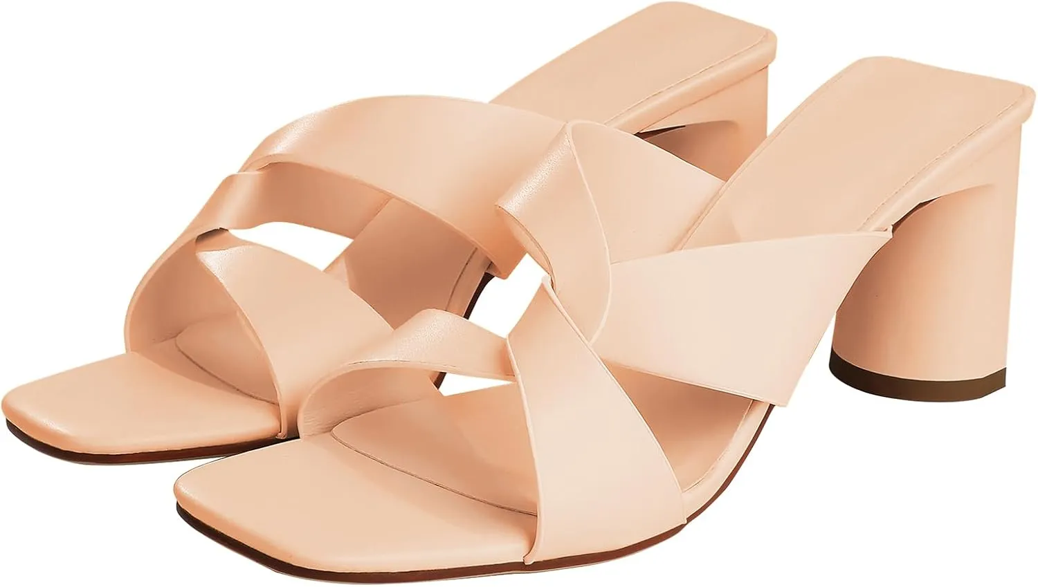 Husmeu Women's High Heeled Sandals for Women Dreesey Summer Mules Square Toe Slip on Heels Chunky Block Heels Sandals