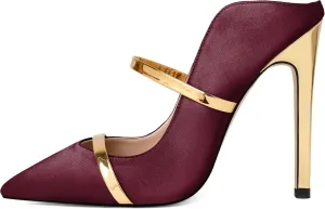 Joseywade Heeled Mules For Women High Heel Mules Slip On Heeled Sandals Pointed Toe Dress Pumps Gold Strap Backless Shoes 4.5 Inch