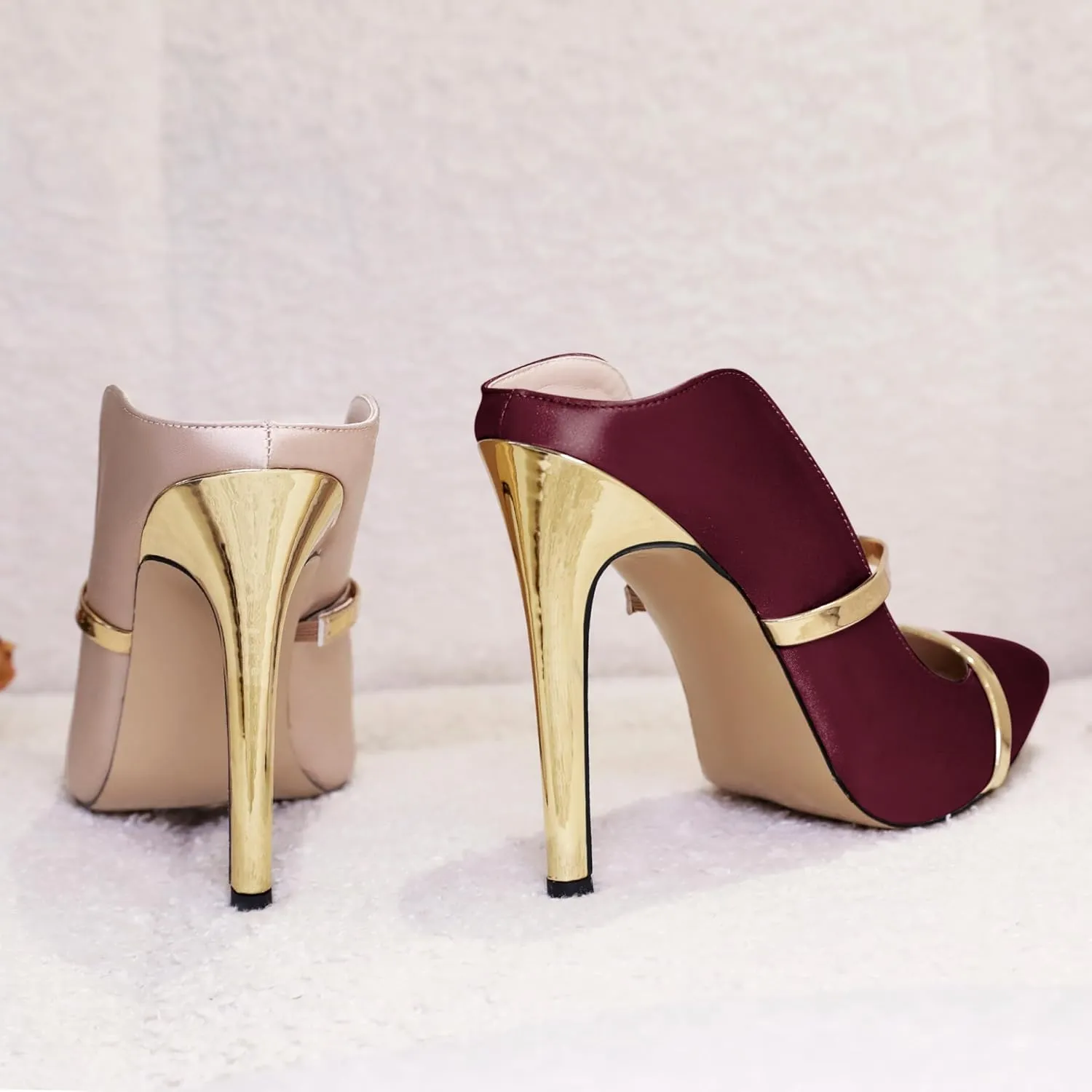 Joseywade Heeled Mules For Women High Heel Mules Slip On Heeled Sandals Pointed Toe Dress Pumps Gold Strap Backless Shoes 4.5 Inch