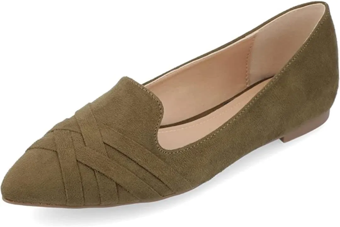 Journee Womens Mindee Wide Width Slip On Pointed Toe Loafer Dress Flats