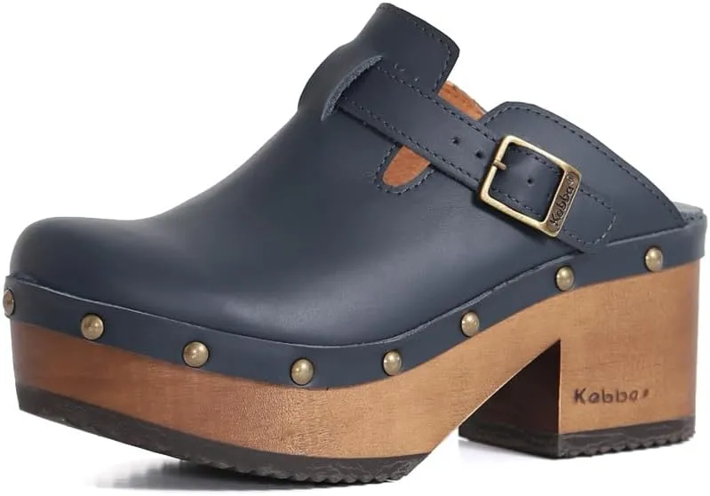 Kebba - Donna - Handmade Platform Clogs with Genuine Leather, Adjustable Buckle, and Leather Insole for Comfort