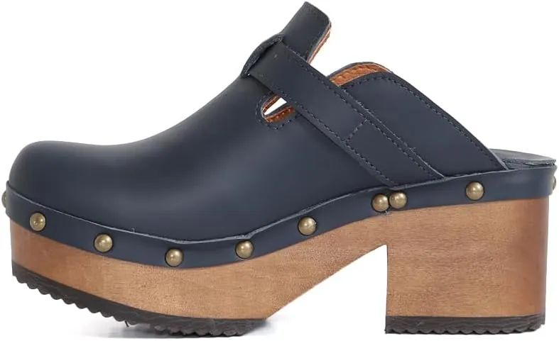 Kebba - Donna - Handmade Platform Clogs with Genuine Leather, Adjustable Buckle, and Leather Insole for Comfort
