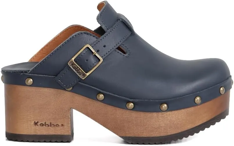 Kebba - Donna - Handmade Platform Clogs with Genuine Leather, Adjustable Buckle, and Leather Insole for Comfort