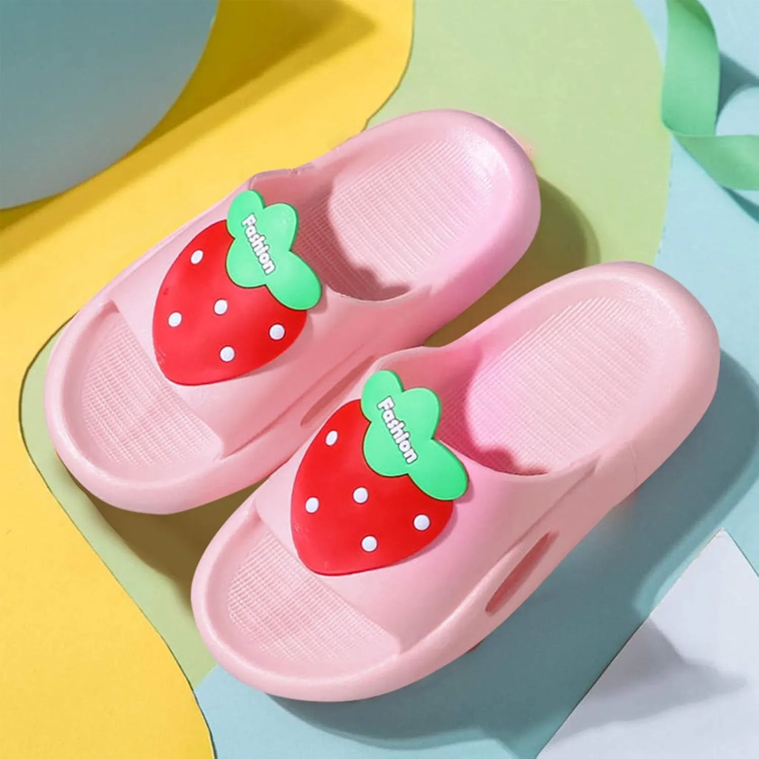 Kid Girl Straberry Bath Slippers Water Shoes Summer No Slip Soft Sole Slides Sandals Sweet Pattern Flip Flops