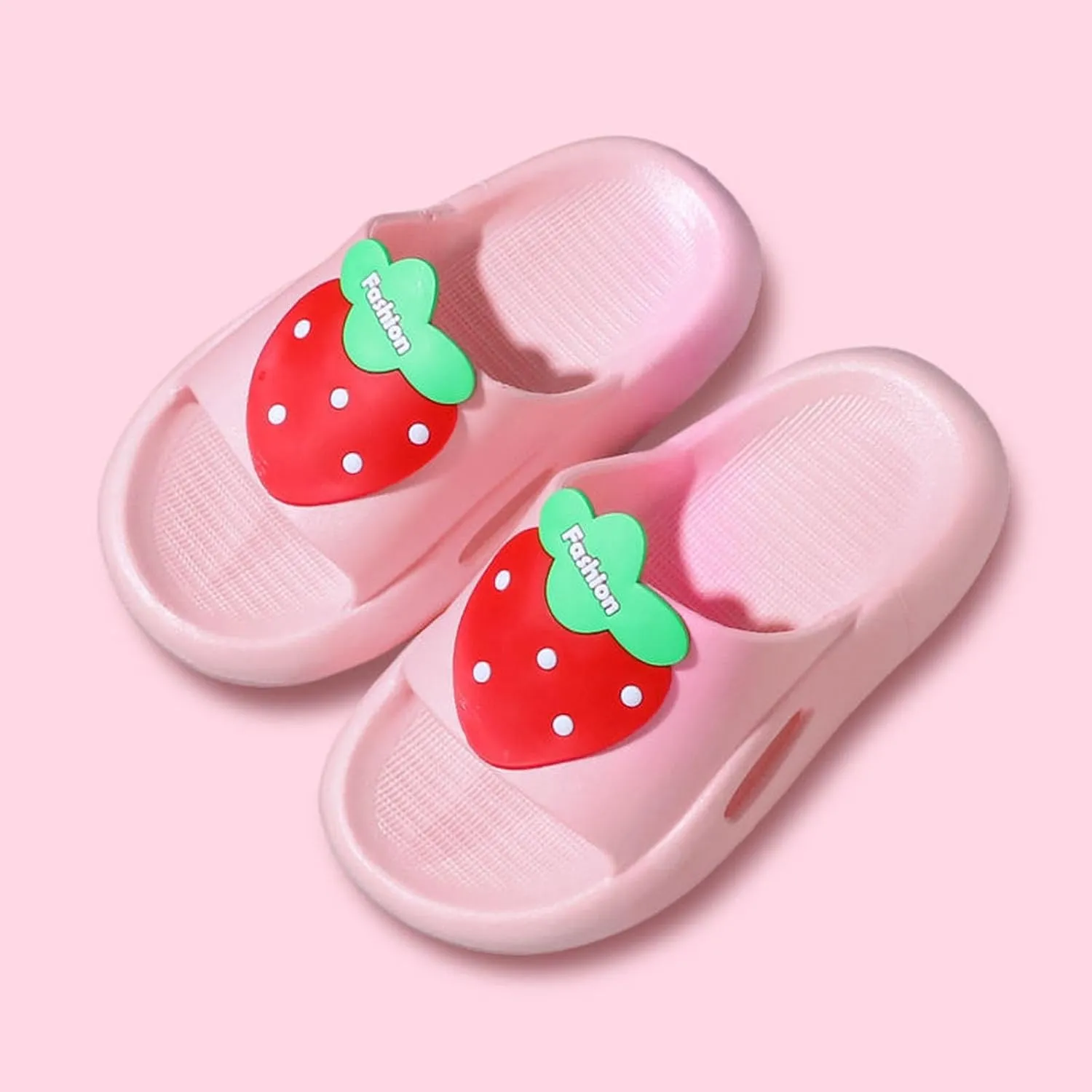 Kid Girl Straberry Bath Slippers Water Shoes Summer No Slip Soft Sole Slides Sandals Sweet Pattern Flip Flops