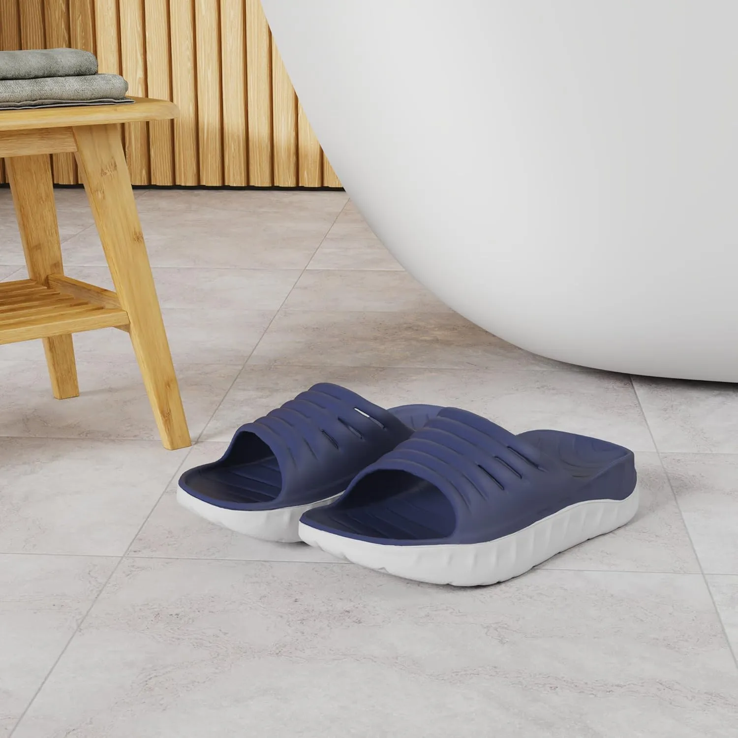 KuaiLu Mens Recovery Sandals Orthotic Thick Cushion Open Toe Sport Slides, Reduces Stress on Feet With Comfortable Plantar Fasciitis, Joints & Back Post-Exercise