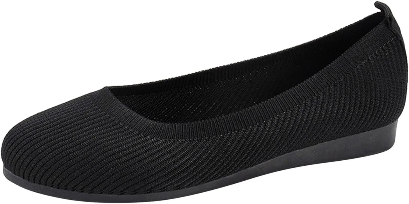 Ladies Fashion Solid Color Breathable Knitting Round Head Flat Comfortable Casual Single Shoes Cute Wedges Women Dressy