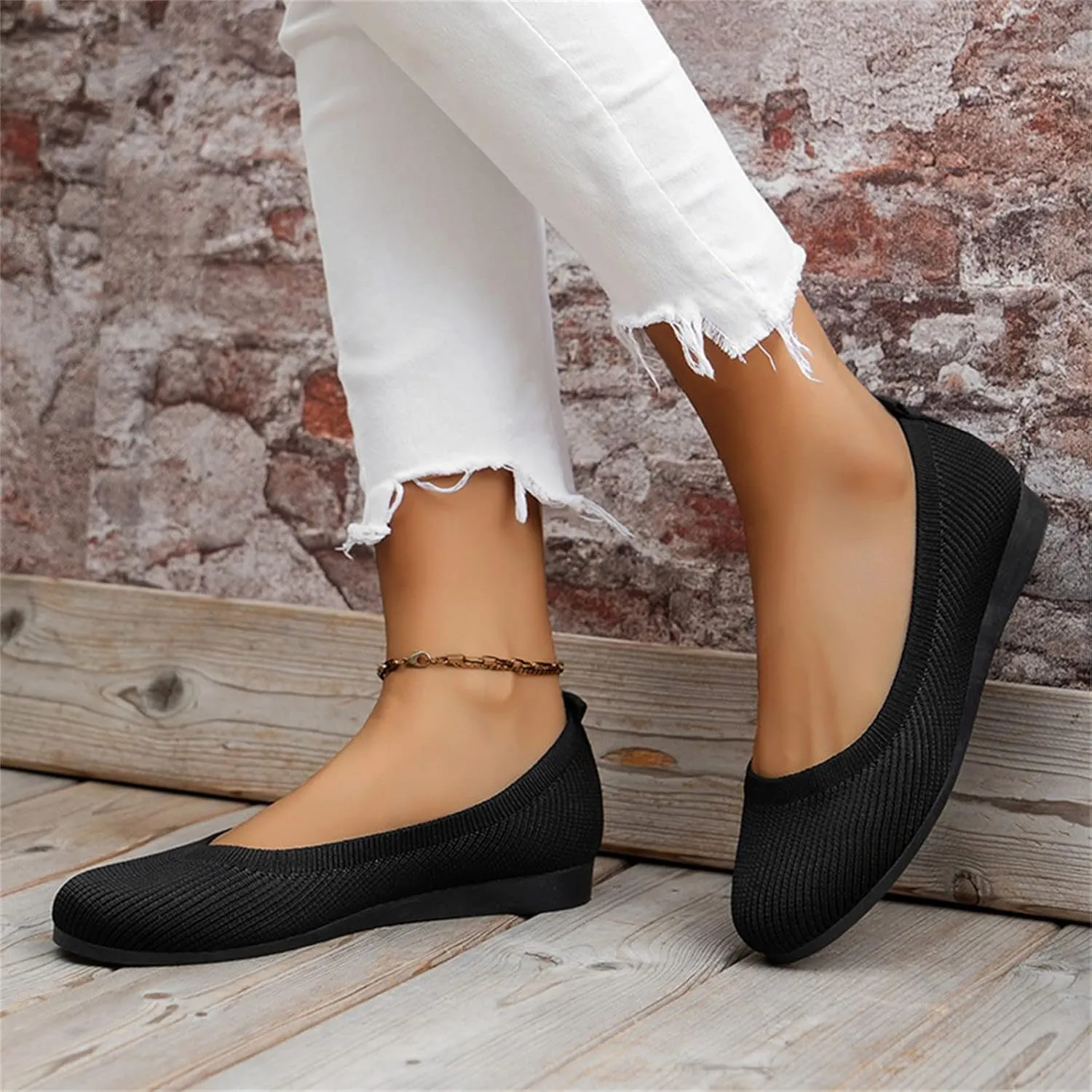 Ladies Fashion Solid Color Breathable Knitting Round Head Flat Comfortable Casual Single Shoes Cute Wedges Women Dressy