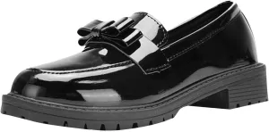 Loafers for Women Patent Platform Chunky Loafers Lug Sole Slip On Business Casual Shoes with Bow for Dressy and Work