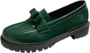 Loafers for Women Patent Platform Chunky Loafers Lug Sole Slip On Business Casual Shoes with Bow for Dressy and Work