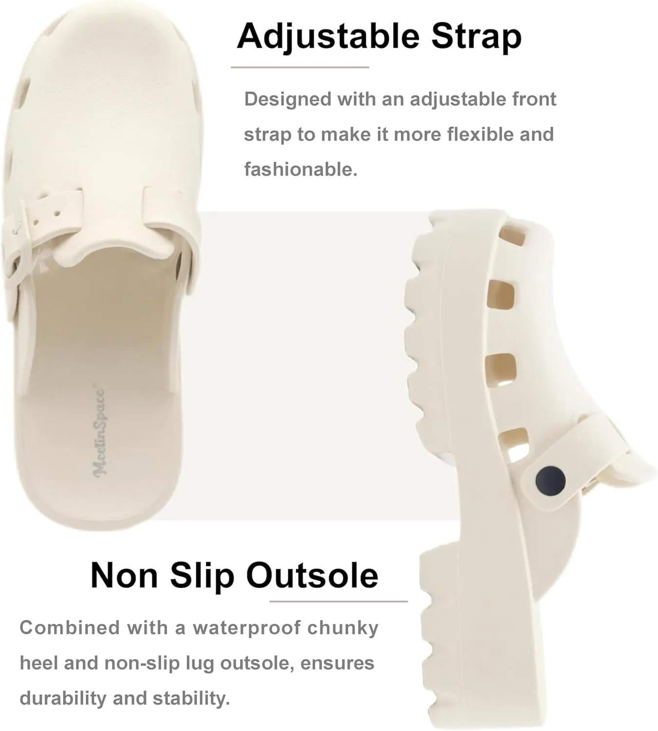 Meetinspace Platform Clogs for Women Stylish Mules Clogs with Thick Sole Quick Drying Comfortable Slip On Sandals with Adjustable Strap