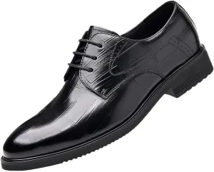 Men Classic Leather Oxford Dress Shoes Pointed Toe Brogue Lace Up Formal Wedding Business Comfortable Non Slip Stylish Durable Genuine Leather Low Top