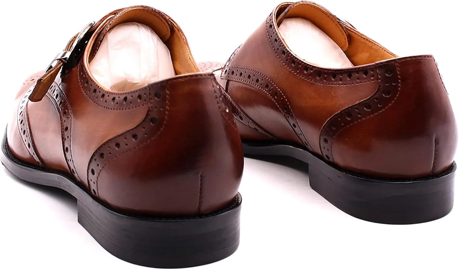 Men Formal Dress Double Monk Shoes Smart Office Monk Strap Shoes Leather Buckle Derbys Wingtip Brogues,Brown-45