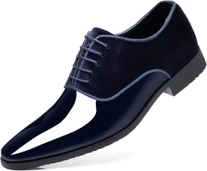 Men High Gloss Oxfords Shoes Pointed-Toe Lace-up Patent Leather Wedding Shoes Suit Business Formal Tuxedo Dress Shoes