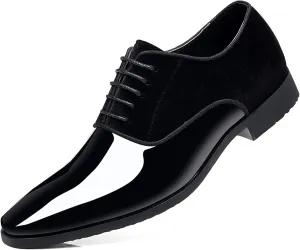 Men High Gloss Oxfords Shoes Pointed-Toe Lace-up Patent Leather Wedding Shoes Suit Business Formal Tuxedo Dress Shoes