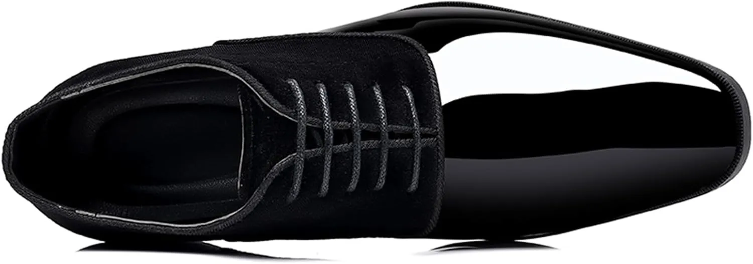 Men High Gloss Oxfords Shoes Pointed-Toe Lace-up Patent Leather Wedding Shoes Suit Business Formal Tuxedo Dress Shoes