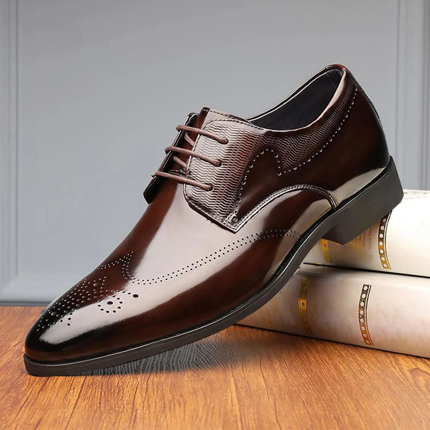 Men Leather Cap Toe Oxford Business Formal Dress Fashion Style Men's Breathable Black Oxford Shoes for Men Shiny