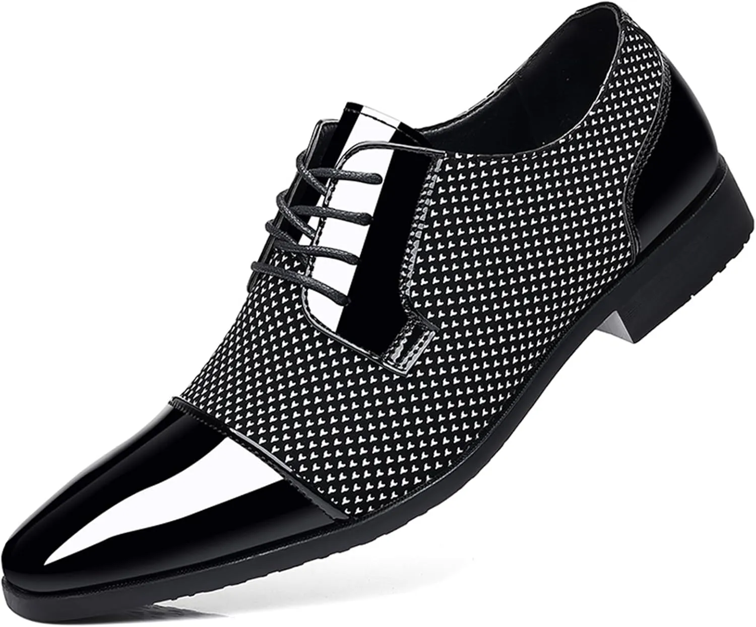 Men Patent Leather Tuxedo Shoes Cap Toe Lace-up Formal Casual Oxfords Shoes Breathable Business Wedding Dress Shoes Grey