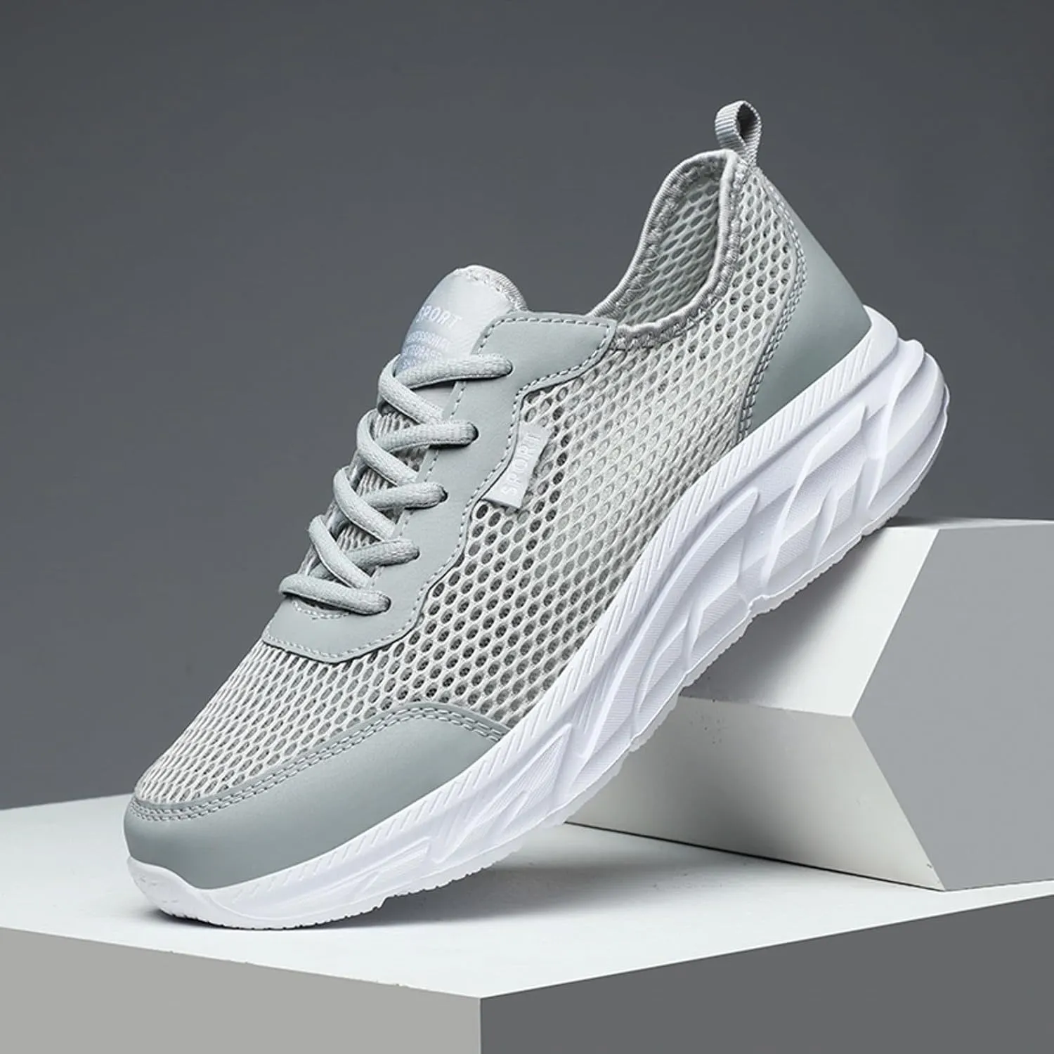 Men Sports Shoes Fashion New Pattern Simple Solid Flat Bottom Comfortable Mesh Breathable Lace Up Casual Sneaker Men Men's Sp