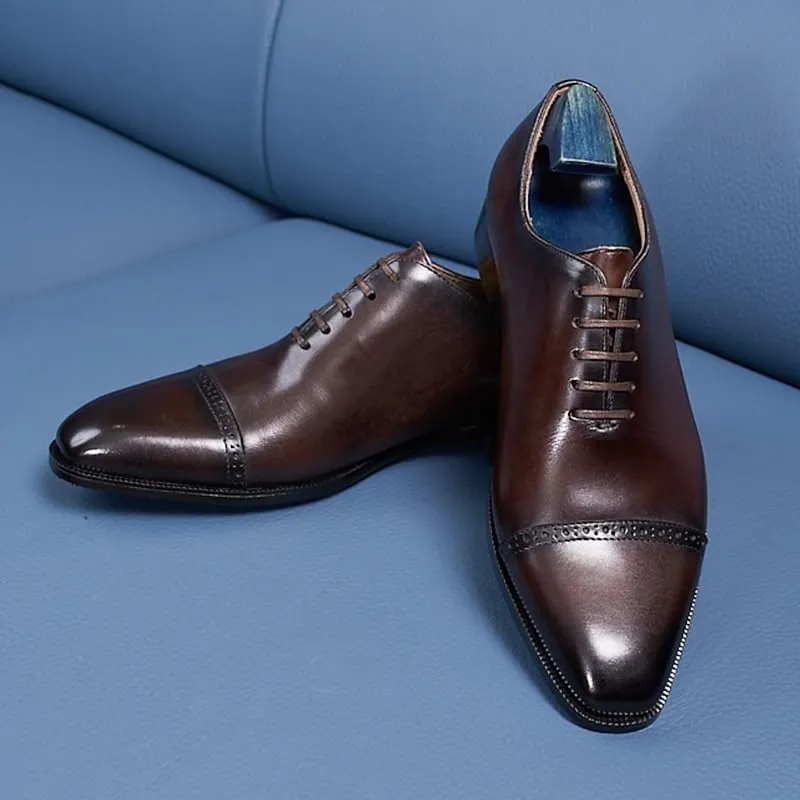 Men's Breathable Leather Wingtip Brogue Oxfords Men's Business Casual Loafers Patent r Formal Oxford Slip On Genuine Prom Suit Shoes