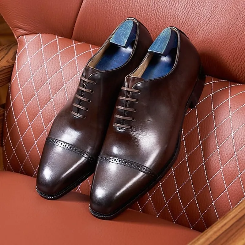 Men's Breathable Leather Wingtip Brogue Oxfords Men's Business Casual Loafers Patent r Formal Oxford Slip On Genuine Prom Suit Shoes