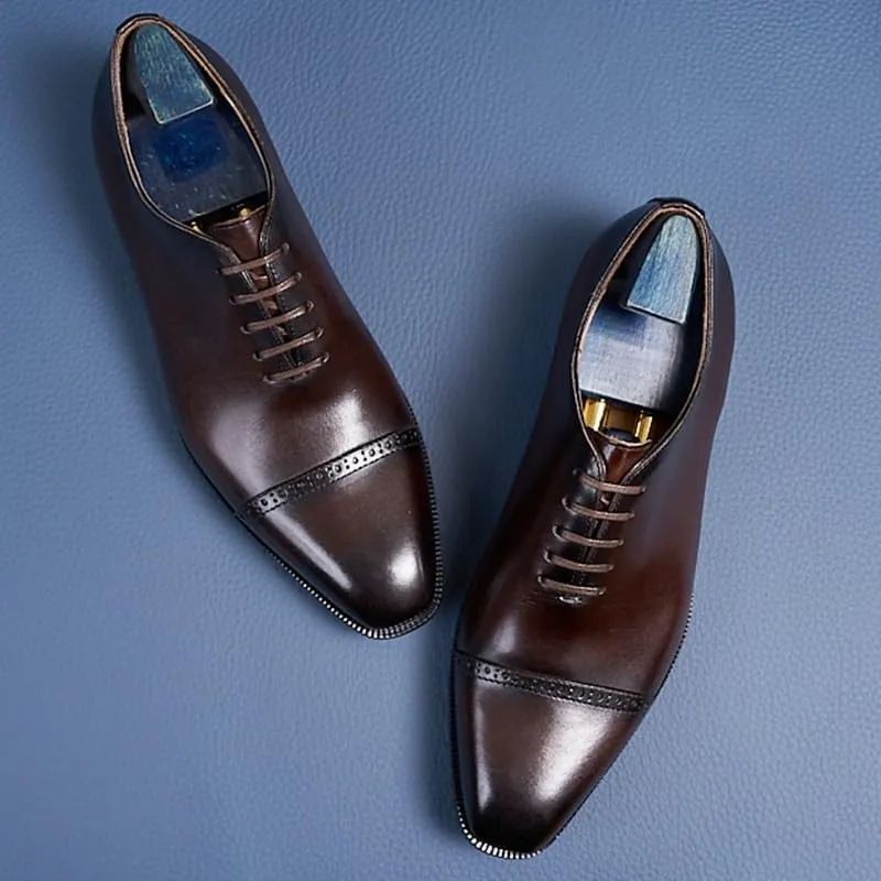 Men's Breathable Leather Wingtip Brogue Oxfords Men's Business Casual Loafers Patent r Formal Oxford Slip On Genuine Prom Suit Shoes
