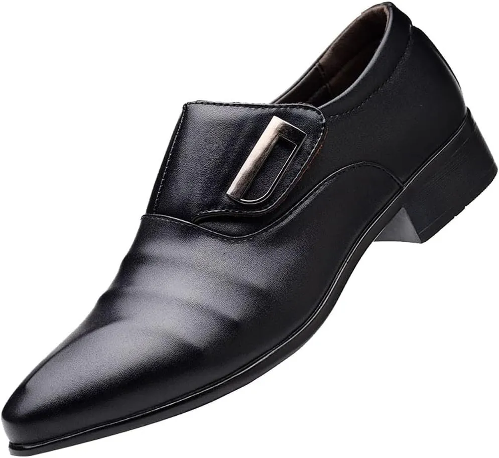 Men's Casual Dress Shoes Fashion Men's Breathable Comfortable Business Slip On Leisure Solid Color Leather Shoes