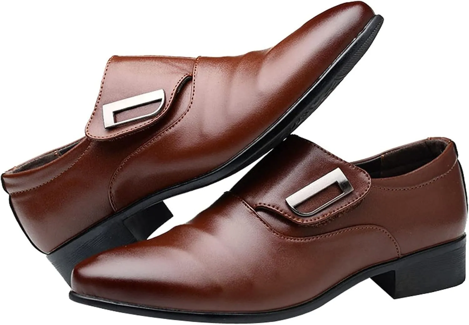 Men's Casual Dress Shoes Fashion Men's Breathable Comfortable Business Slip On Leisure Solid Color Leather Shoes