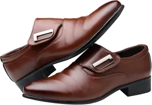 Men's Casual Dress Shoes Fashion Men's Breathable Comfortable Business Slip On Leisure Solid Color Leather Shoes