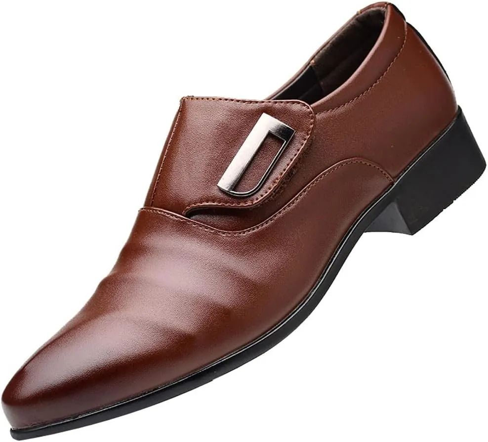 Men's Casual Dress Shoes Fashion Men's Breathable Comfortable Business Slip On Leisure Solid Color Leather Shoes