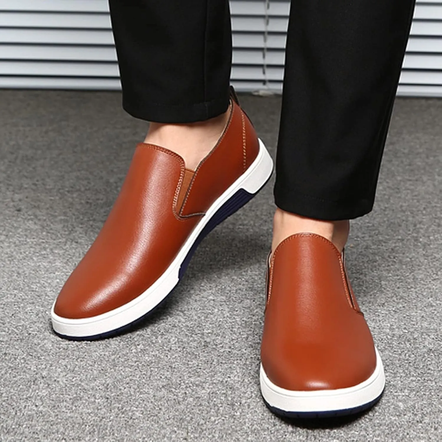 Men's Casual Dress Shoes Leisure Slip On Breathable Wear Men's Business Leather Shoes Solid Formal Color Men's