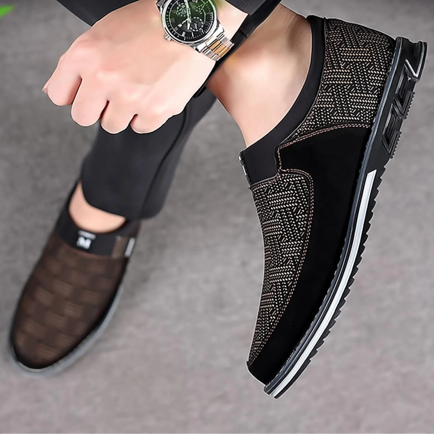 Men's Casual Dress Shoes Men Leather Shoes Fashion Men Business Breathable Colorblocking Casual Over Toe Leather
