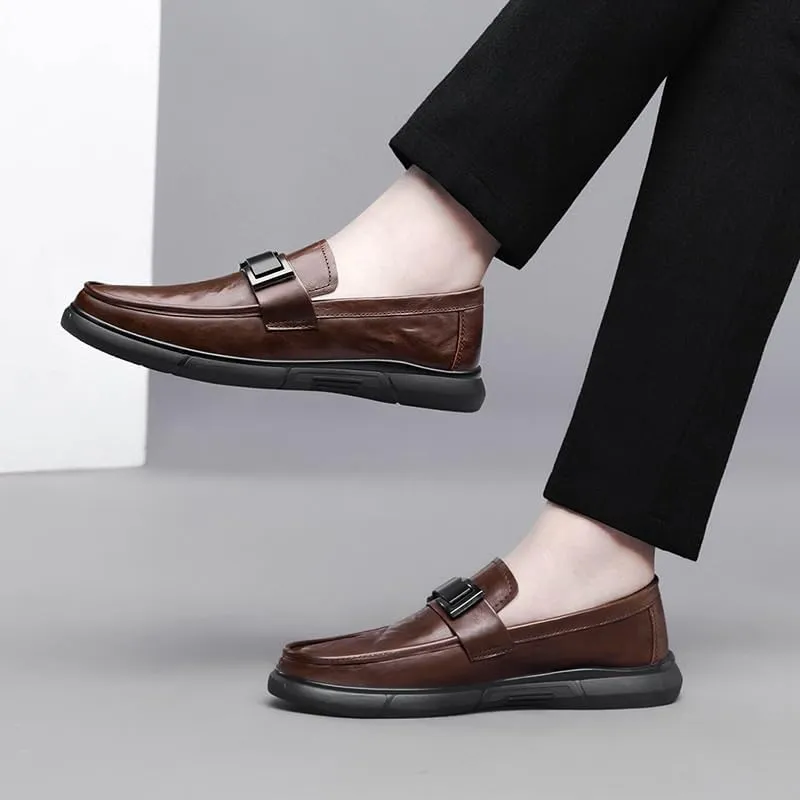 Men's Casual Oxford Leather Slip-On Dress Shoes Business Formal Comfortable Office Work Non-Slip Loafers for Men