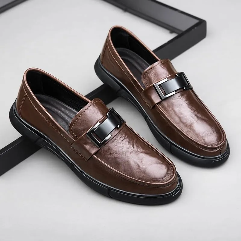 Men's Casual Oxford Leather Slip-On Dress Shoes Business Formal Comfortable Office Work Non-Slip Loafers for Men