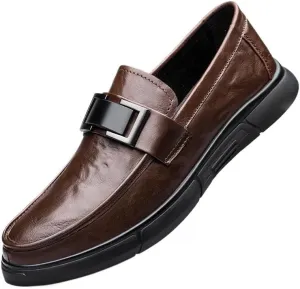 Men's Casual Oxford Leather Slip-On Dress Shoes Business Formal Comfortable Office Work Non-Slip Loafers for Men
