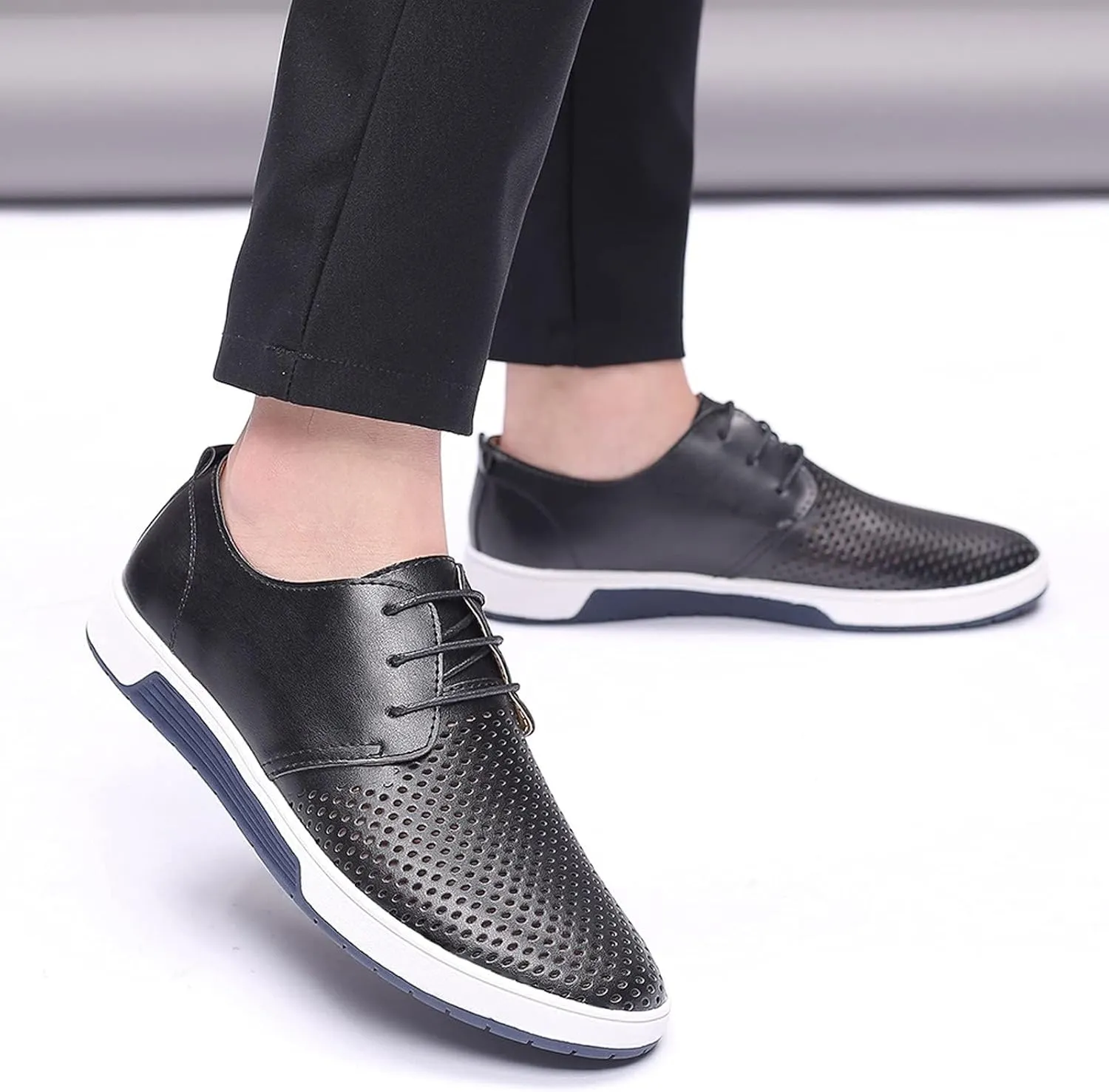 Men's Casual Oxford Shoes Walking Formal Wedding Shoes Laces-up Hollow Breathable Dress Shoes Fashion Flat Sneakers