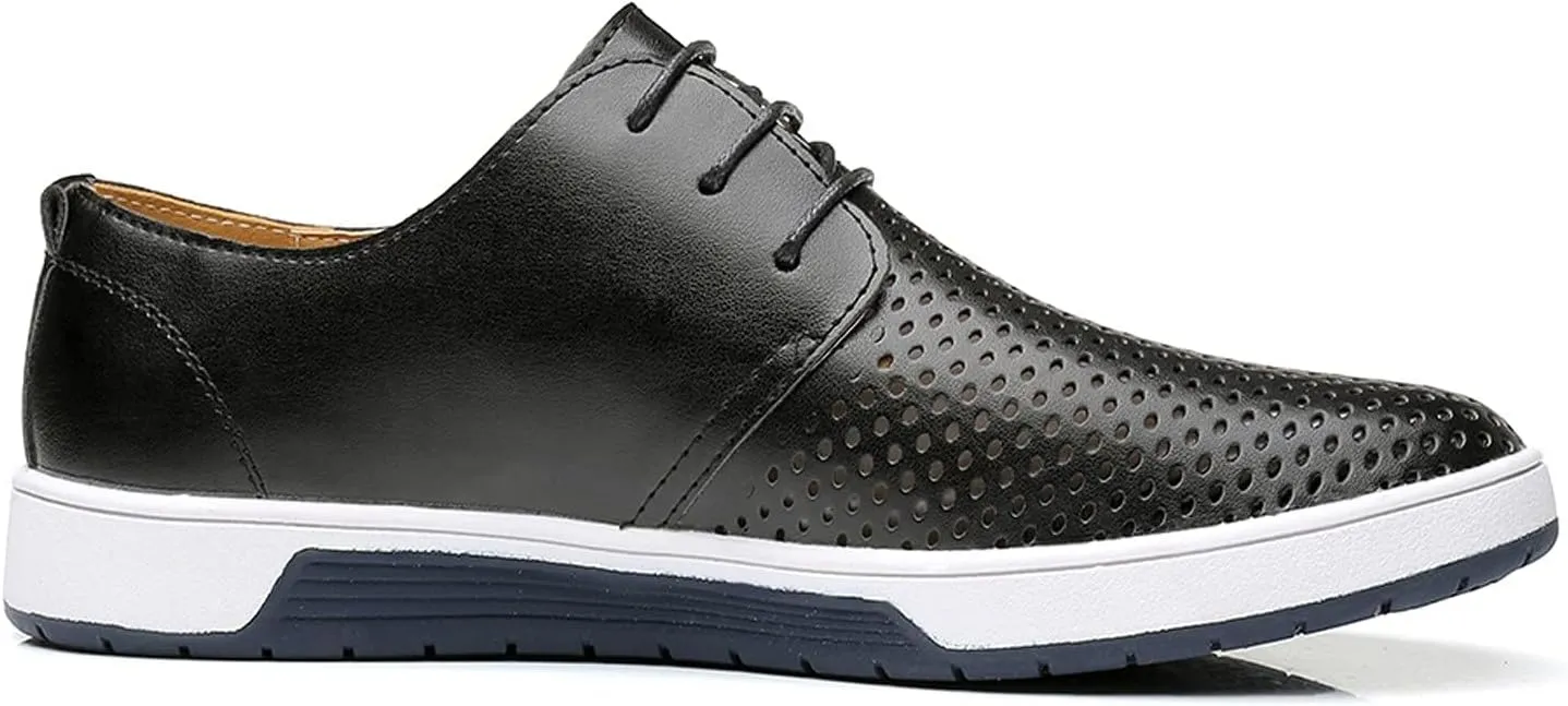 Men's Casual Oxford Shoes Walking Formal Wedding Shoes Laces-up Hollow Breathable Dress Shoes Fashion Flat Sneakers