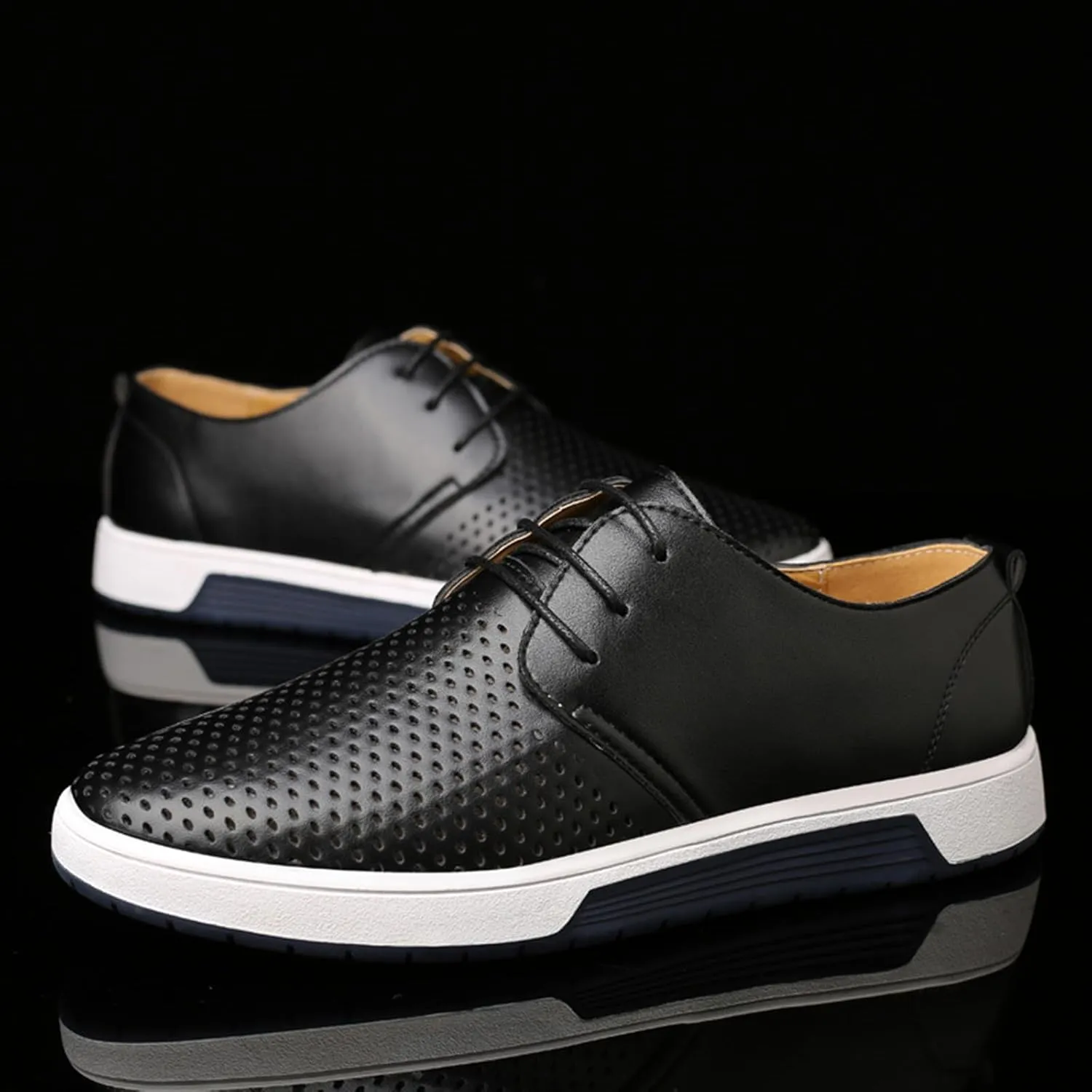 Men's Casual Oxford Shoes Walking Formal Wedding Shoes Laces-up Hollow Breathable Dress Shoes Fashion Flat Sneakers